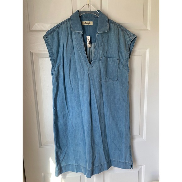 Madewell Denim Tunic Dress Womens L Blue Kelleyville Wash Cotton Linen Cowgirl - Picture 2 of 8